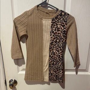 Tan and Leopard Print Knit Top